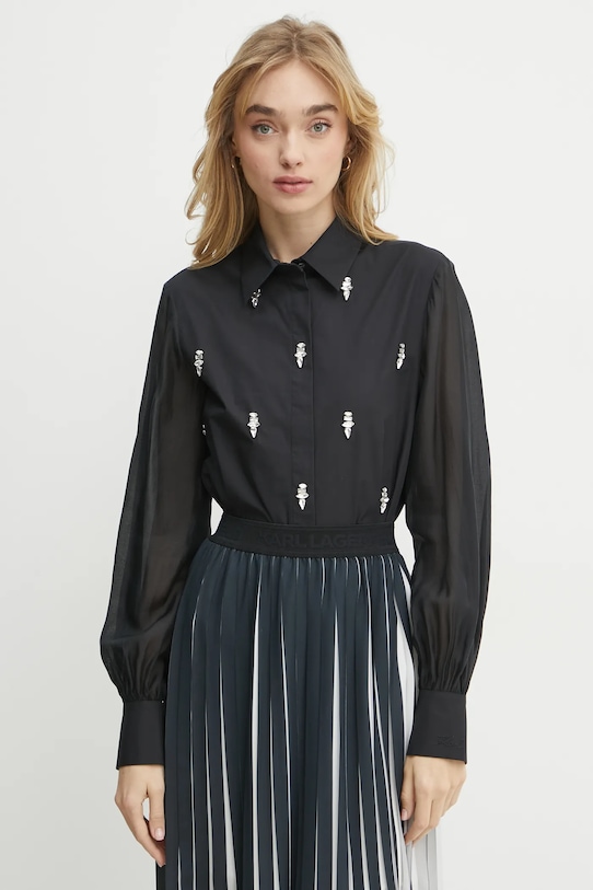 Πουκάμισο Karl Lagerfeld κανονικό μαύρο A1W11014