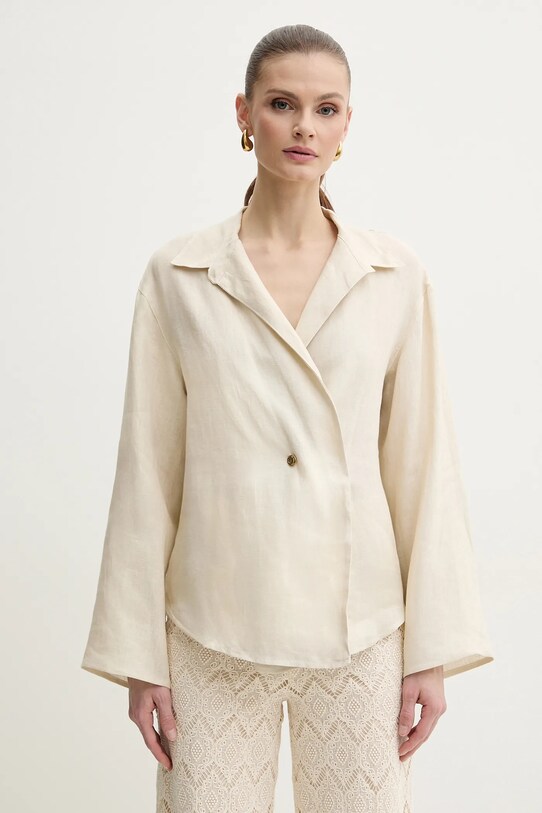Ленена риза Twinset свободна бежов 251TF2017