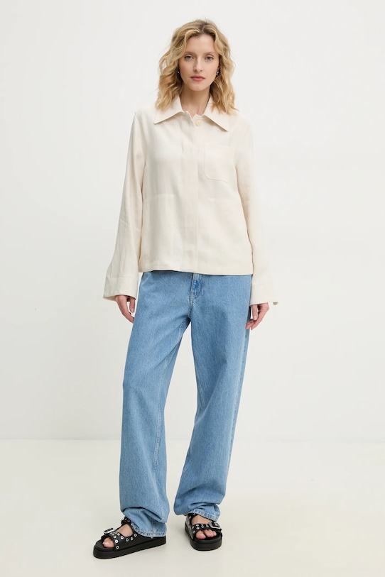 Ľanová košeľa Marc O'Polo 503006674035 béžová SS25