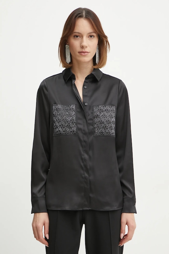 Guess cămașă MARGUERITE lung negru W5RH40.WFQC2