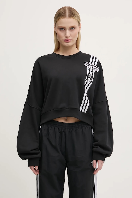 adidas Originals bluză Adibreak Cropped Sweatshirt imprimeu negru JD0189