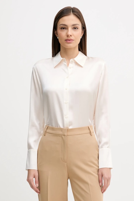 Hedvábné tričko Sisley béžová 5LZMLQ05E