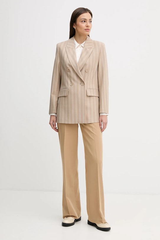 Hedvábné tričko Sisley 5LZMLQ05E béžová AW25