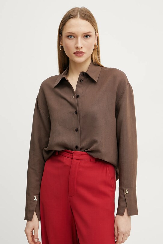 Рубашка с примесью льна Patrizia Pepe casual коричневый 2C1602.A052