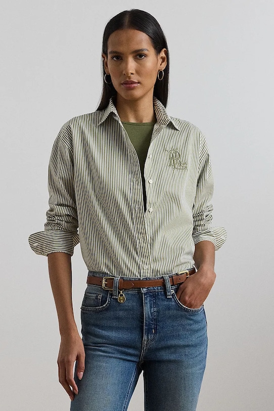 Памучна риза Lauren Ralph Lauren стандартна зелен 200963670