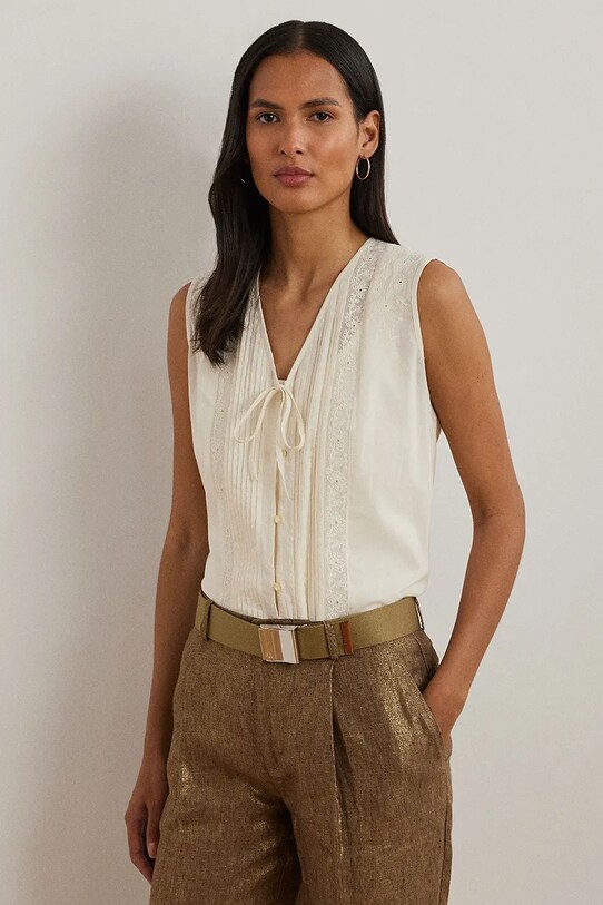 Lauren Ralph Lauren bluza din bumbac uni bej 200963702