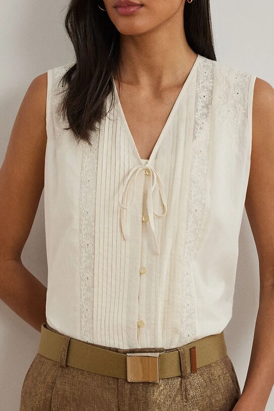 Lauren Ralph Lauren bluza din bumbac bej 200963702