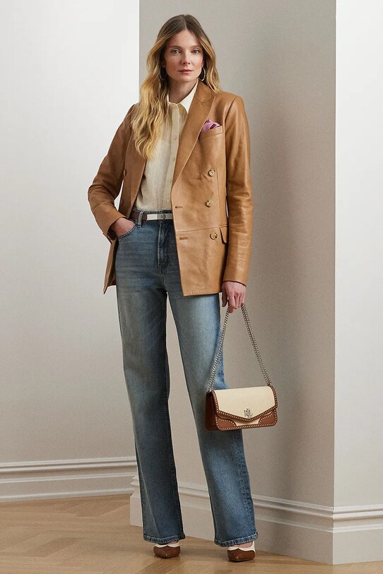 Памучна риза Lauren Ralph Lauren бежов 200963736
