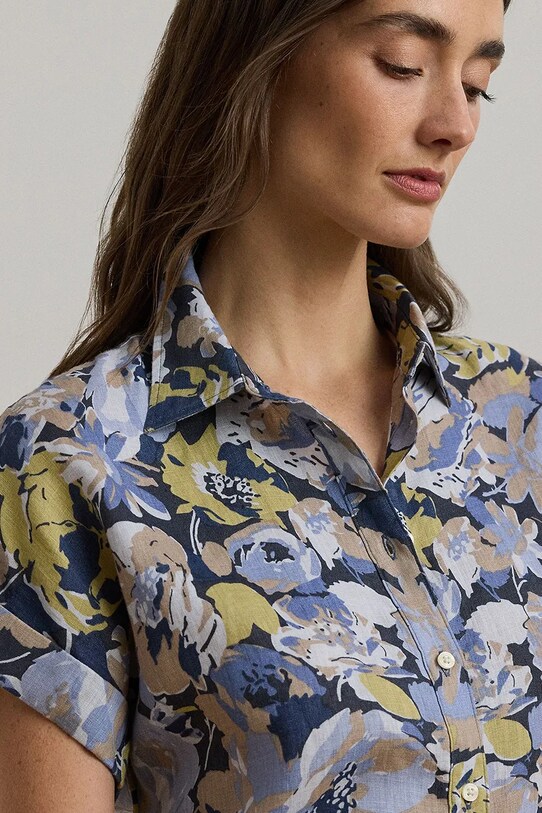 Lauren Ralph Lauren koszula lniana niebieski 200968905
