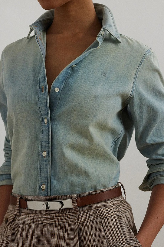 Βαμβακερό τζιν πουκάμισο Lauren Ralph Lauren μπλε 200963850