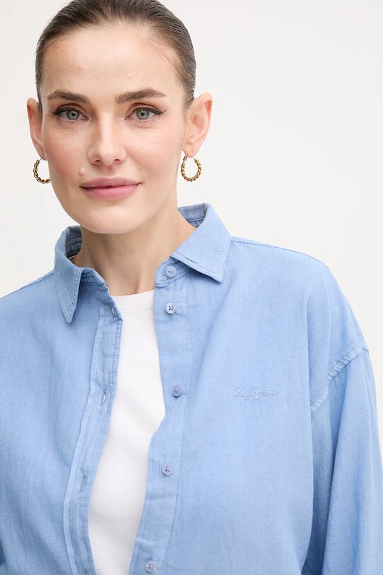Pepe Jeans cămașă de in CHIPPER albastru PL304993