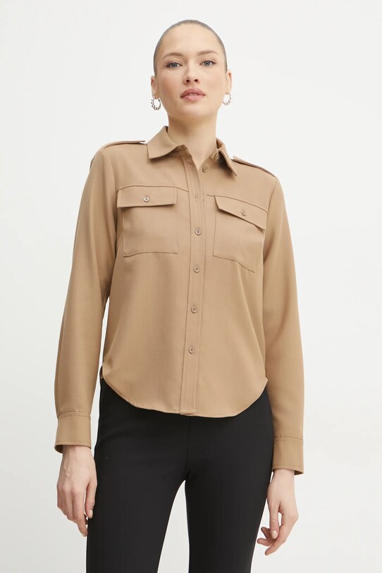 Košeľa s prímesou vlny MICHAEL Michael Kors jednofarebný zelená MR5400CBQZ