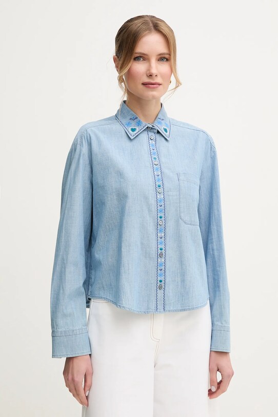 Weekend Max Mara cămașă din bumbac lung albastru 2515111141600
