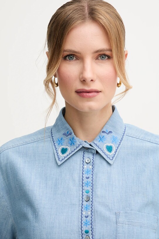Weekend Max Mara cămașă din bumbac albastru 2515111141600
