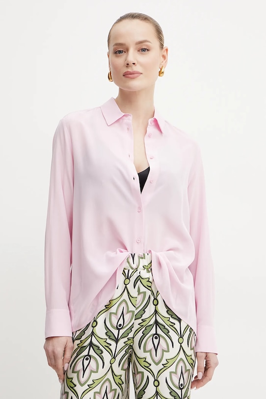 Hedvábné tričko Weekend Max Mara hedvábí růžová 2515111161600