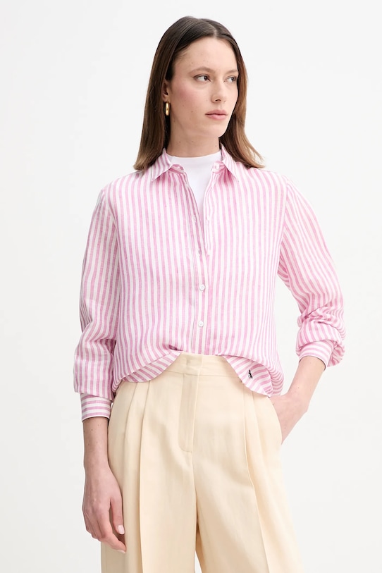 Weekend Max Mara koszula lniana regular różowy 2515111052600