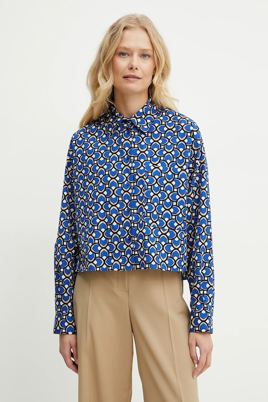 Хлопковая рубашка Weekend Max Mara узор голубой 2515111112600