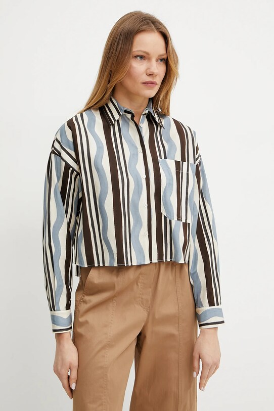 Хлопковая рубашка Weekend Max Mara узор коричневый 2515111112600