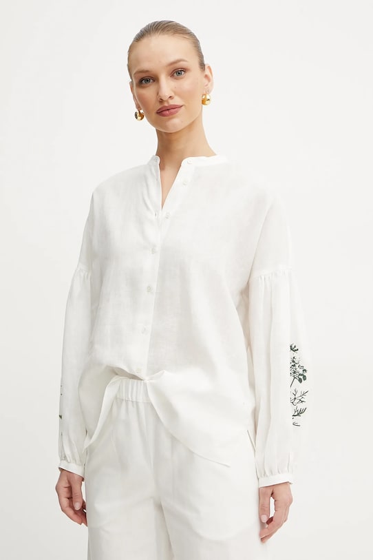 Weekend Max Mara cămașă de in lung alb 2515111122600