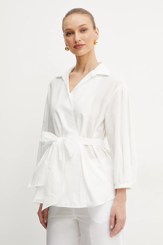 Weekend Max Mara koszula z domieszką jedwabiu klasyczny biały 2515111142600