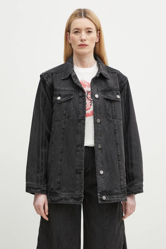 adidas Originals cămașă din bumbac denim DENIM SHIRT JKT lung negru JY8882