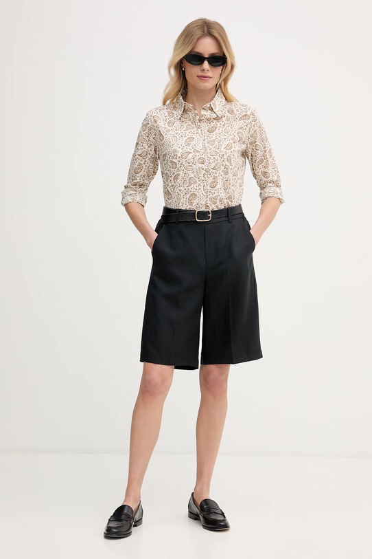 United Colors of Benetton cămașă de damă din bumbac 5Q6SDQ07O bej SS26