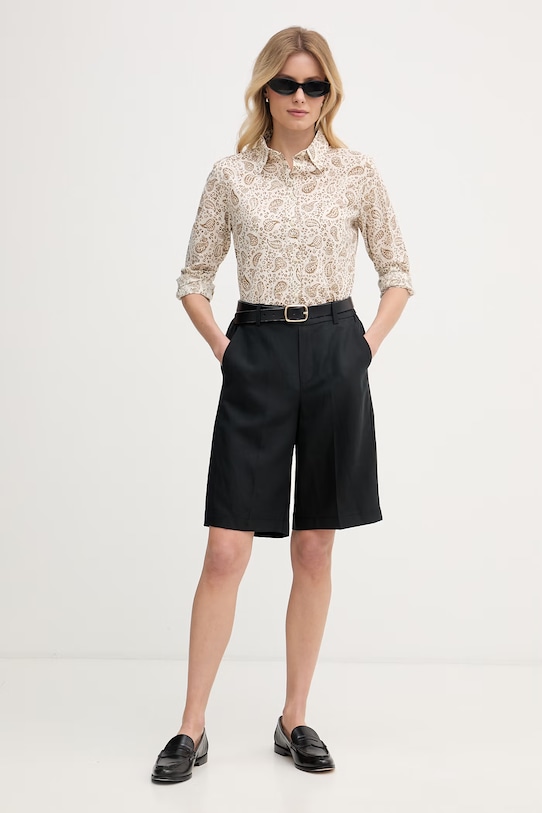 United Colors of Benetton cămașă de damă din bumbac 5Q6SDQ07O bej SS26