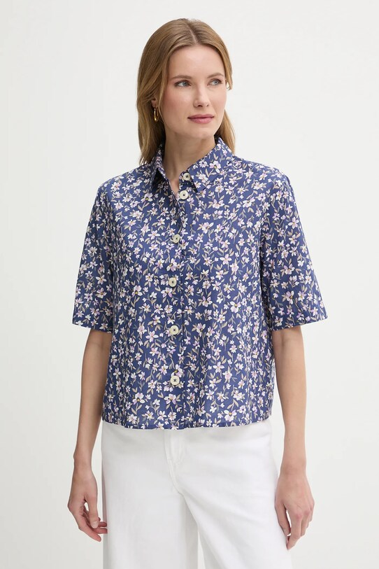 United Colors of Benetton cămașă din bumbac scurt bleumarin 5Q6SDQ07O