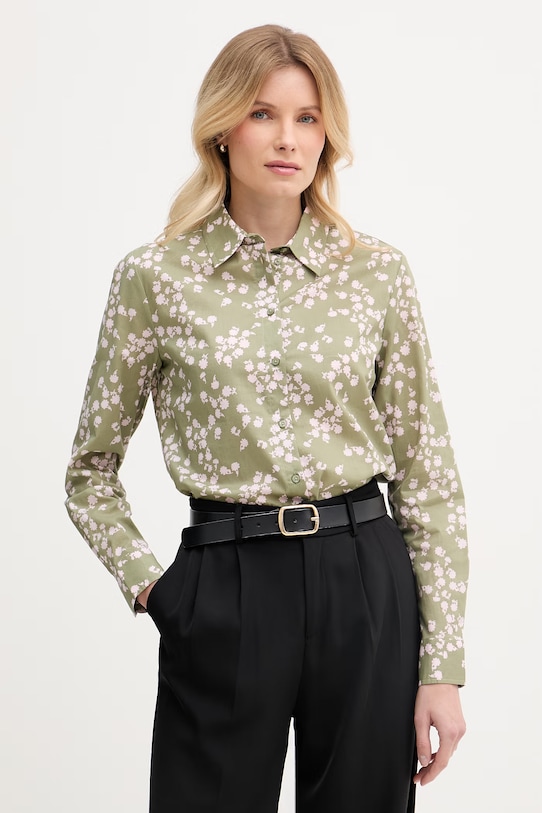 United Colors of Benetton cămașă de femei din bumbac verde 5Q6SDQ07O