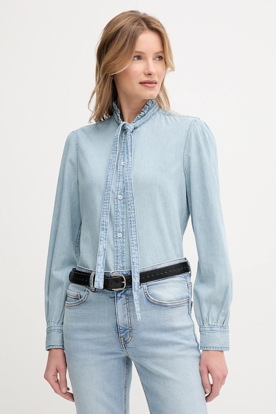 Хлопковая рубашка United Colors of Benetton casual голубой 5RZKDQ0BE