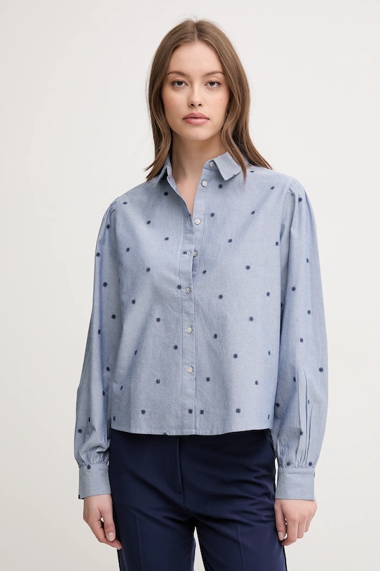 Хлопковая рубашка United Colors of Benetton узор голубой 5D51DQ0BF