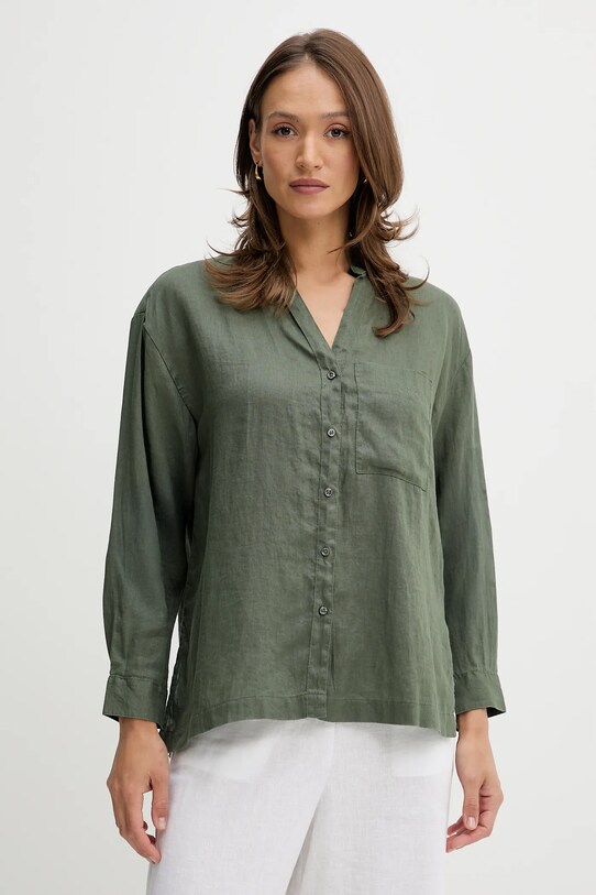 Сорочка з льону United Colors of Benetton casual зелений 5BMLDQ0BA