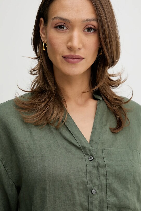 Сорочка з льону United Colors of Benetton зелений 5BMLDQ0BA