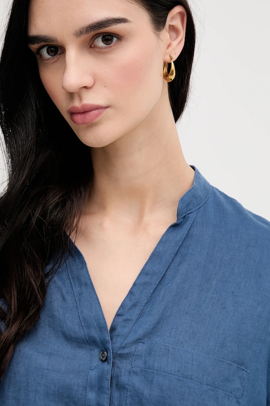 Πουκάμισο από λινό United Colors of Benetton μπλε 5BMLDQ0BA