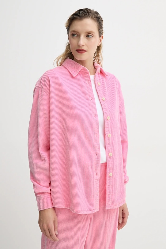 Manšestrová košile American Vintage dlouhý růžová PADO06AE25