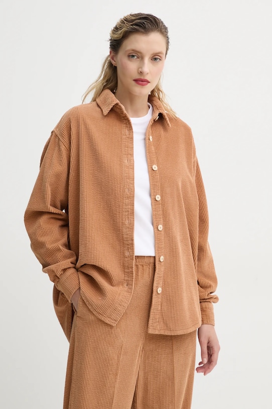 American Vintage camasa din velur lung maro PADO06AE25