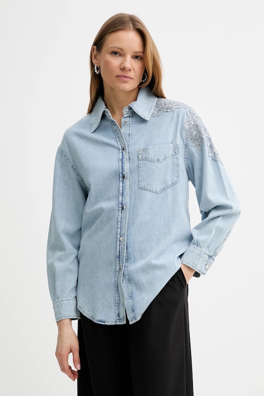 Džínová košile Liu Jo nášivka modrá UA5128.D4851