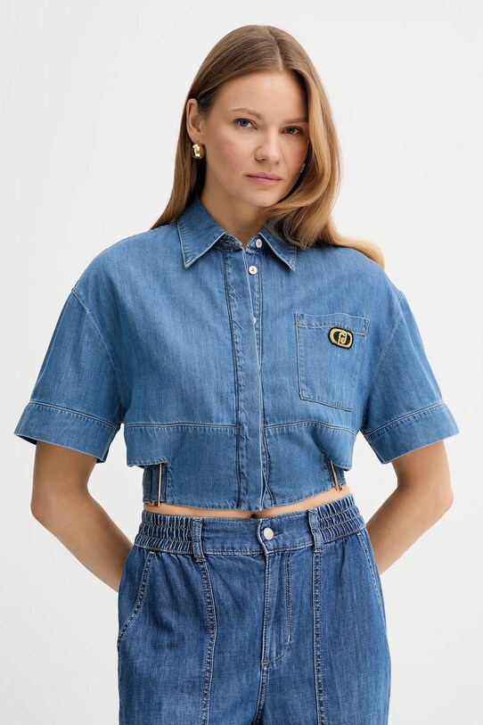 Džínová košile Liu Jo hladký modrá UA5239.D4851