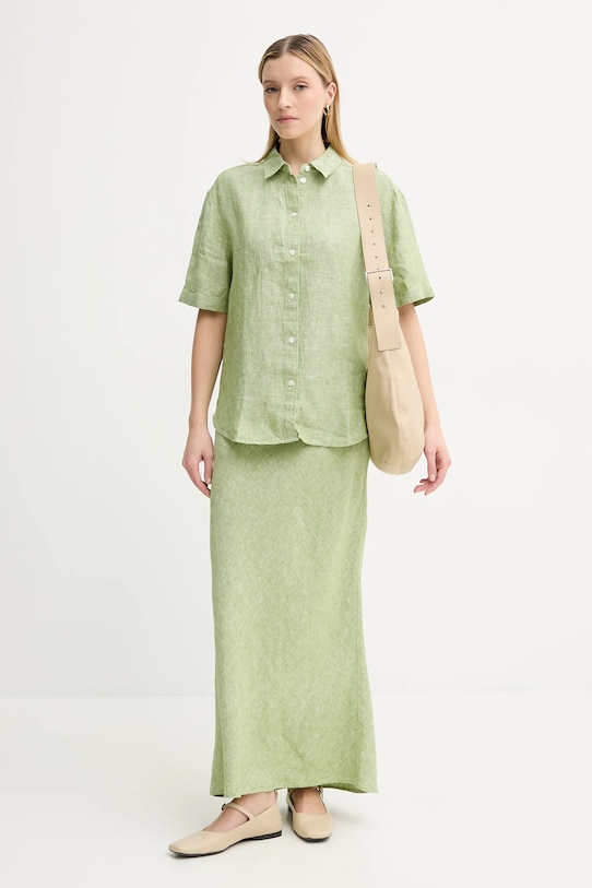 Сорочка з льону Samsoe Samsoe SALARIKAR F25100188 зелений SS25