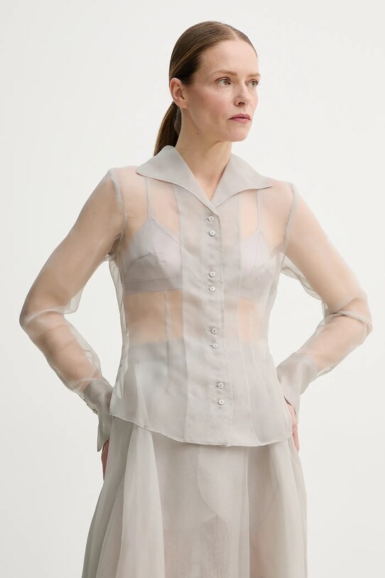 Hodvábna košeľa Remain jednofarebný sivá 5026062300