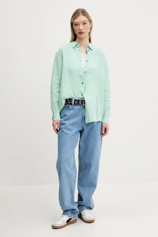 Lněná košile Superdry W4010463A.2OK zelená SS25