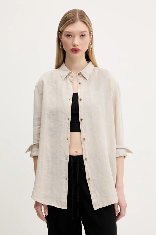 Superdry koszula lniana klasyczny beżowy W4010463A.2PQ