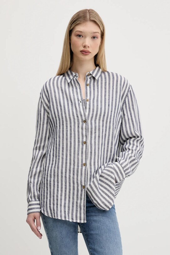 Ľanová košeľa Superdry pásiky tmavomodrá W4010463A.K55