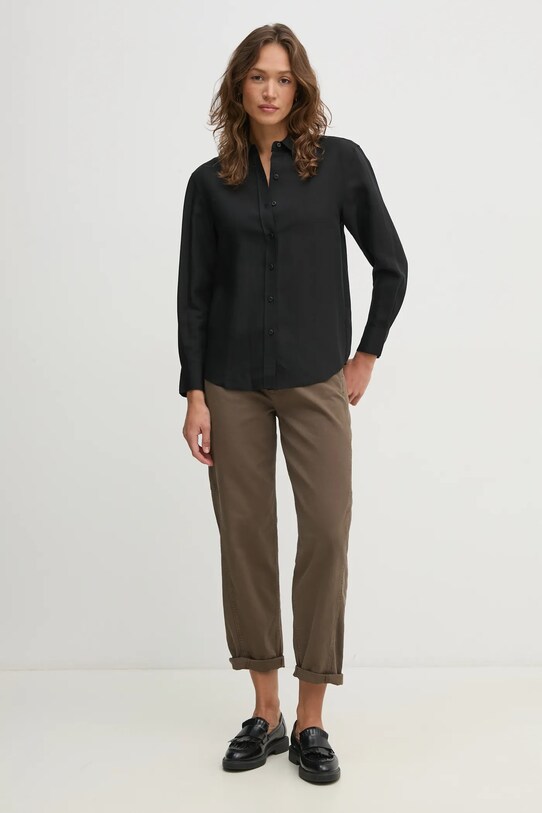 Риза с лен Calvin Klein K20K208321 черен SS25