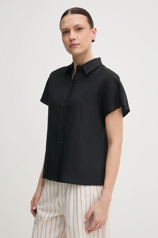 Calvin Klein koszula z domieszką lnu klasyczny czarny K20K208322