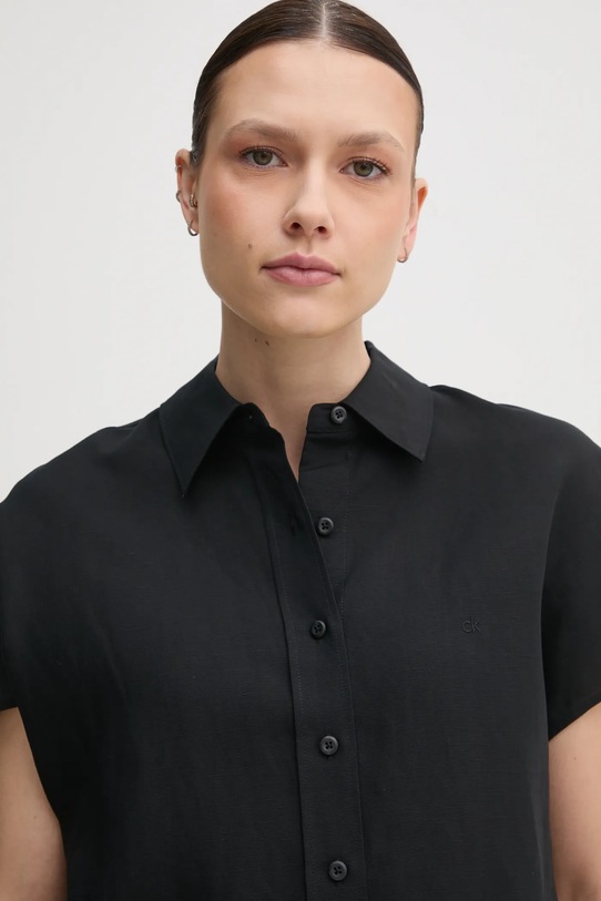 Calvin Klein koszula z domieszką lnu czarny K20K208322