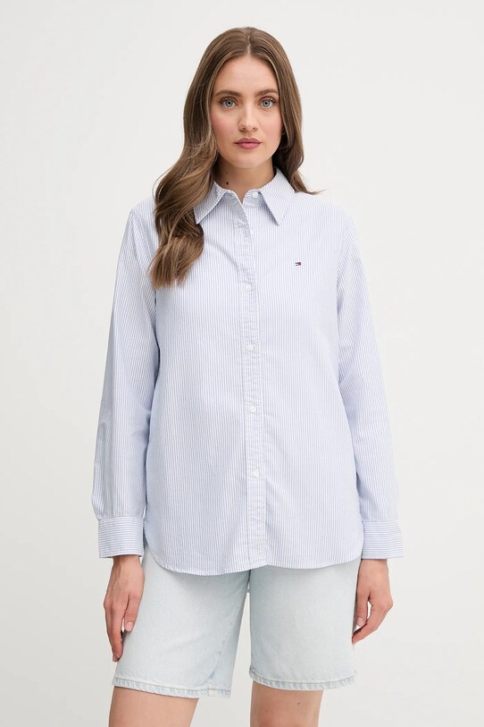 Bavlněná košile Tommy Hilfiger hladký modrá WW0WW46111