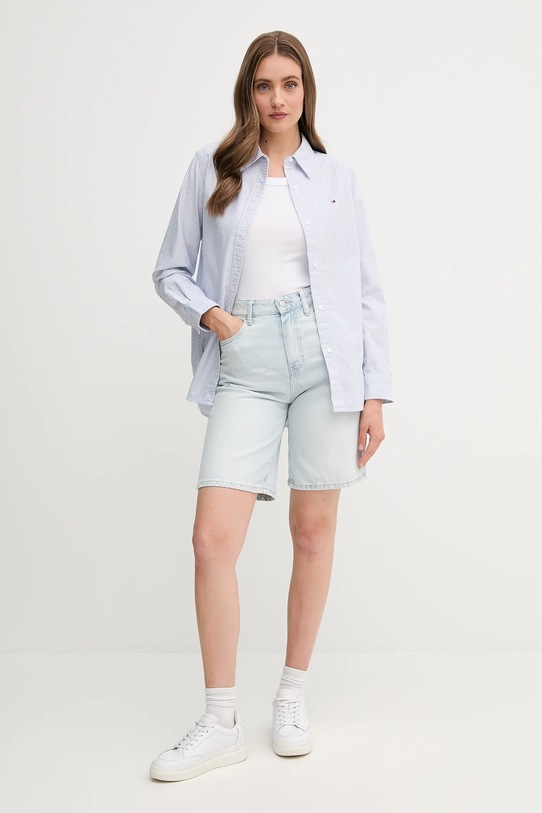 Bavlněná košile Tommy Hilfiger WW0WW46111 modrá SS25