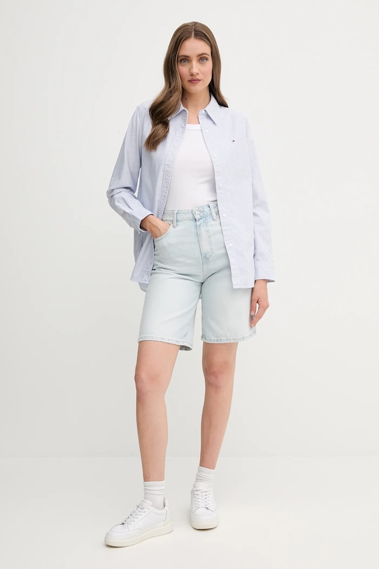 Bavlněná košile Tommy Hilfiger WW0WW46111 modrá SS25