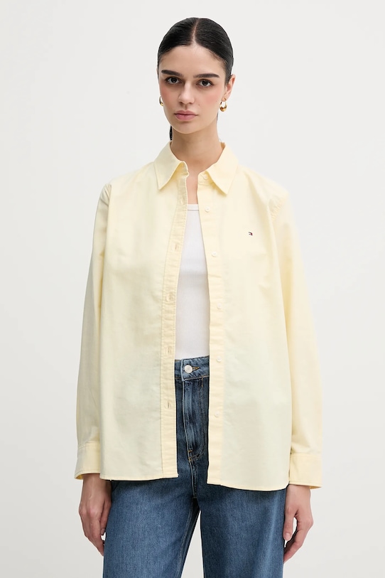 Bavlněná košile Tommy Hilfiger hladký žlutá WW0WW46111